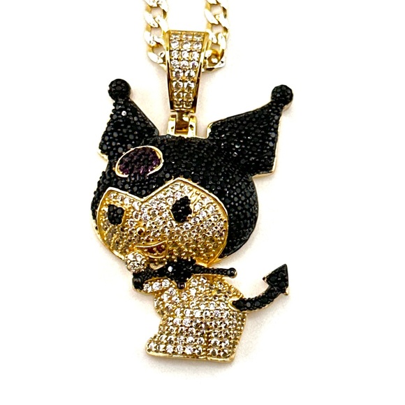 18K Gold Plated over 925 Sterling Silver 3D Round Cut Kuromi Necklace - Picture 4 of 10